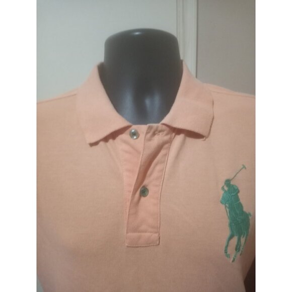 Polo Ralph Lauren Polo Shirt Mens Peach Orange Cotton Big Pony #3 Logo Sz Medium - Picture 3 of 10